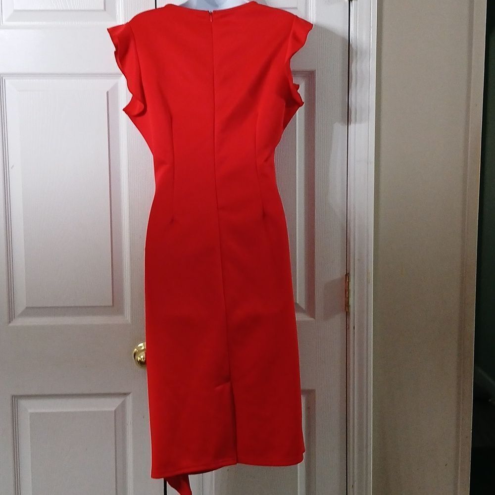 Holiday red ruffle side cinched holiday Christmas party  dress  Sz XL NWOT - Picture 7 of 10